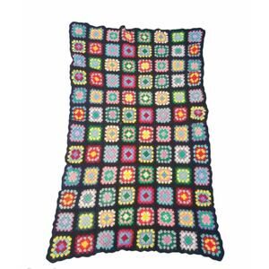 Granny Square Afghan crochet throw blanket black Roseanne 29" X 48" cottagecore